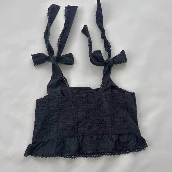 FARM Rio Ruffled Broderie Anglaise Tank Black Eyelet Tie Straps Medium $144 - Picture 9 of 12